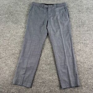 Strellson Pants Men 36x29.5 Blue Linen Hopsack Flat Front Summer Premium Slacks